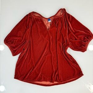🔥3 for $21- Old Navy Rust Red Velvet V-Neck Puff Sleeve Top